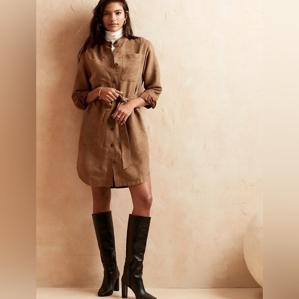 Banana Republic Brown Faux Suede Shirtdress, Small